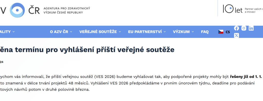 Informace k vyhlášení veřejné soutěže VES 2026